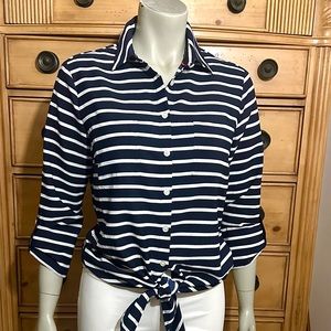 Women’s Jones New York Signature 3/4 Button Down Tie Knot Front Top Sz Medium